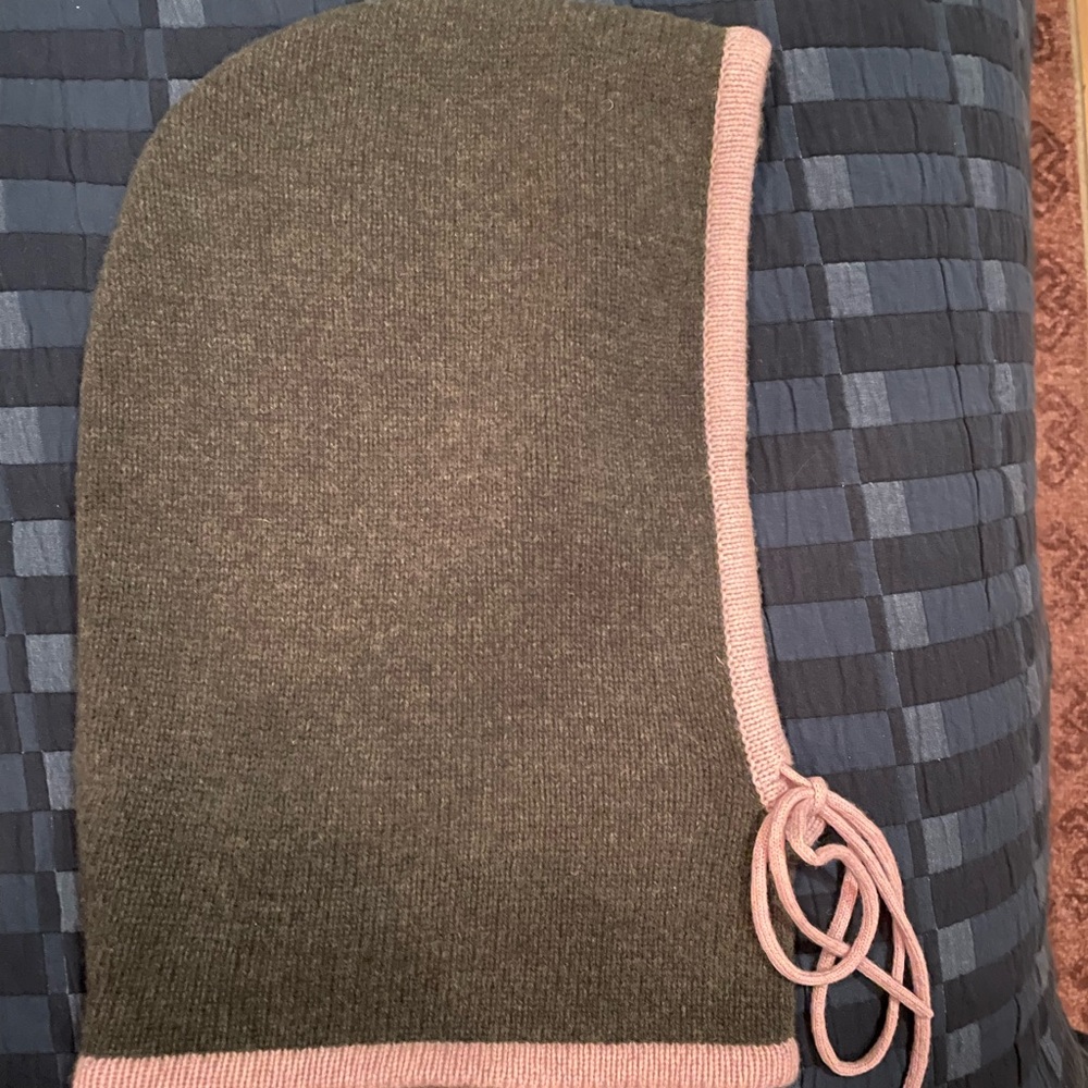 Boden Green Knit Hood with Pink Edging